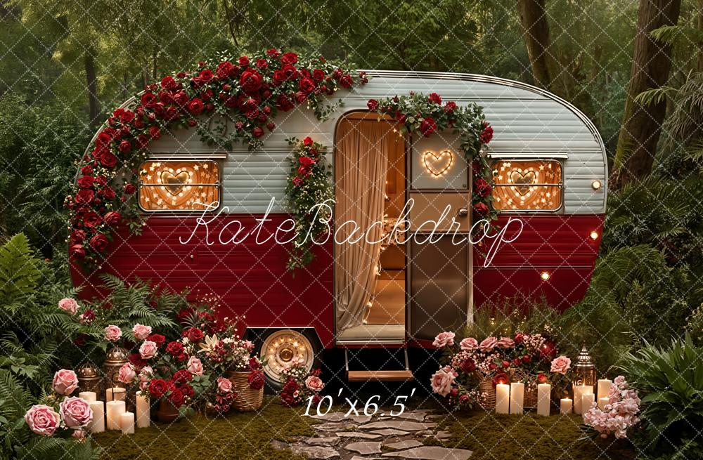 Kate Romantik Wohnwagen Rosen Lichter Wald Fleece Hintergrund Entworfen von Emetselch