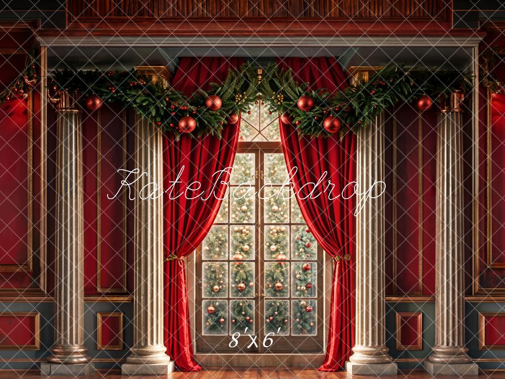 Kate Weihnachten Fenster Vorhang Rot Hintergrund Entworfen von Chain