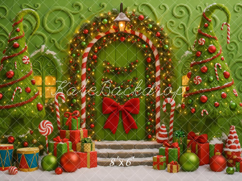 Kate Weihnachten Geschenke Zuckerstangen Grün Hintergrund Entworfen von Ashley Paul