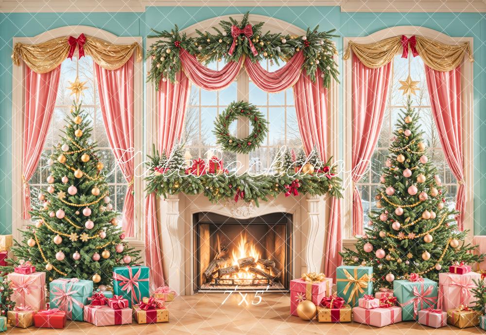 Kate Weihnachten Kamin Tannenbäume Pastell Hintergrund Entworfen von Emetselch - Kate Backdrop.de