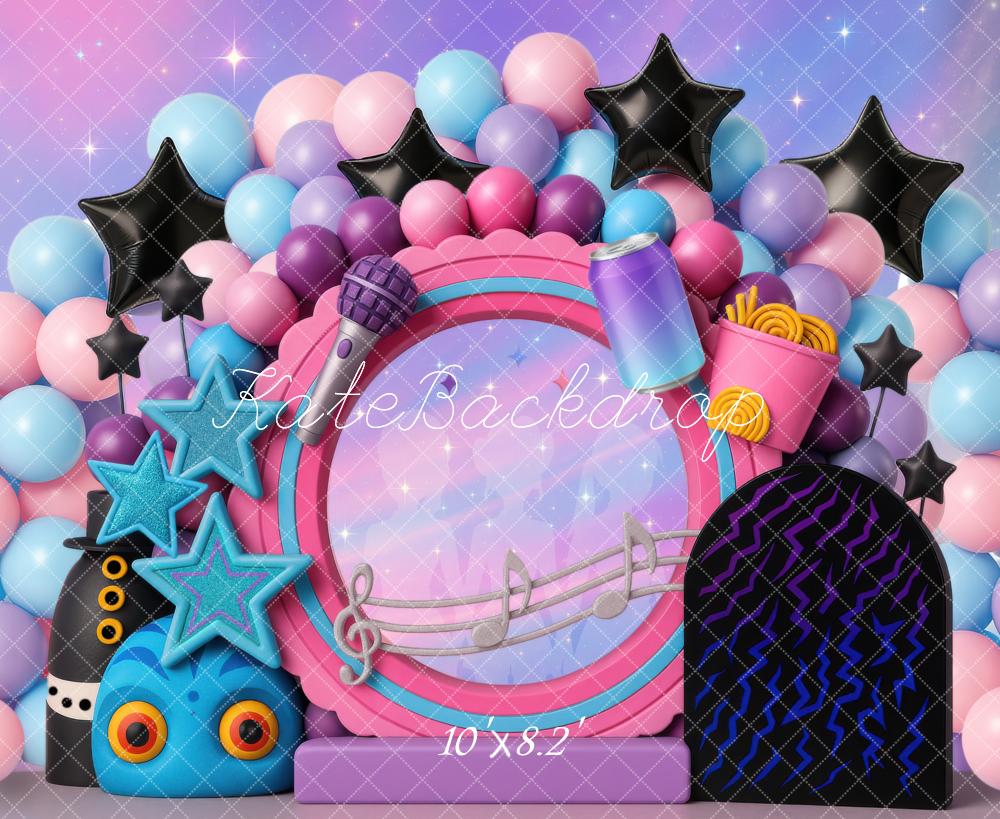 Kate Geburtstag Ballons Sterne Musik Bunt Hintergrund Entworfen von Mini MakeBelieve