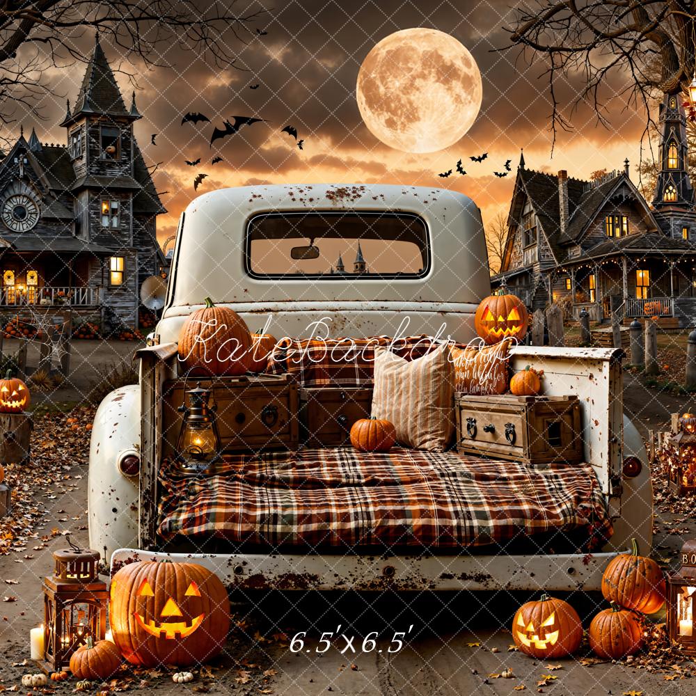 Kate Halloween Auto Kürbisse Spukhaus Hintergrund Entworfen von Emetselch - Kate Backdrop.de
