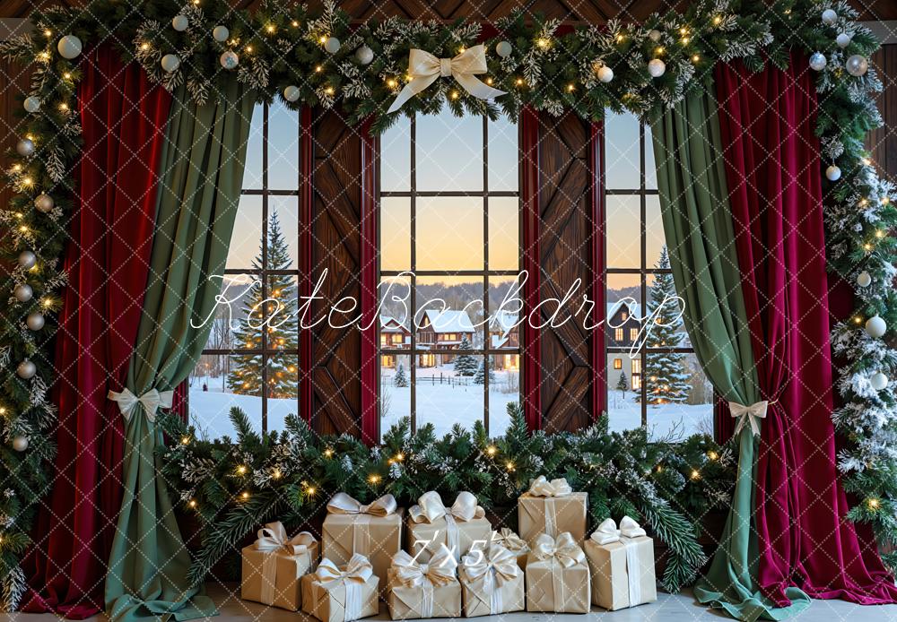 Kate Weihnachten Fenster Vorhänge Geschenke Hintergrund Entworfen von Mini MakeBelieve - Kate Backdrop.de