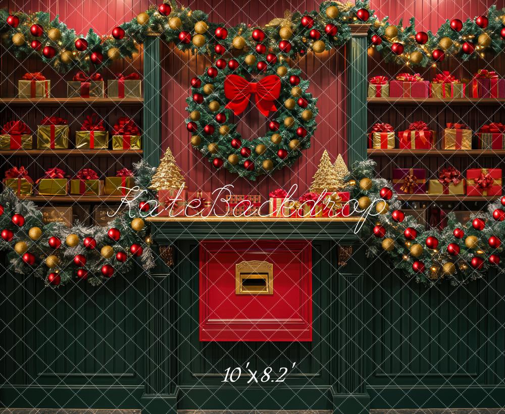 Kate Weihnachten Geschenke Kranz Rot Hintergrund Entworfen von Mini MakeBelieve - Kate Backdrop.de