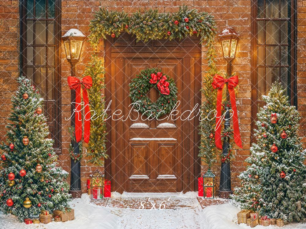 Kate Weihnachten Tür Kranz Schnee Fleece Hintergrund Entworfen von Emetselch