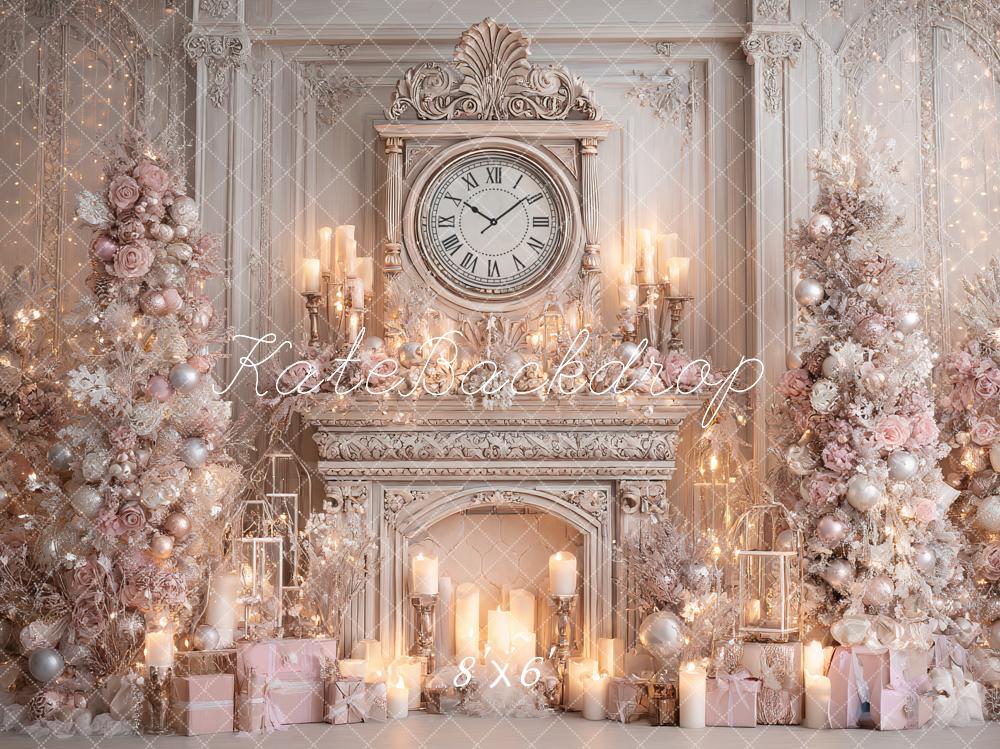 Kate Weihnachten Kamin Uhr Rosa Hintergrund Entworfen von Ashley Paul