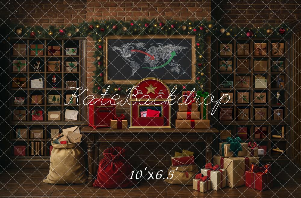 Kate Weihnachten Geschenke Regal Ziegelwand Hintergrund Entworfen von Mini MakeBelieve - Kate Backdrop.de