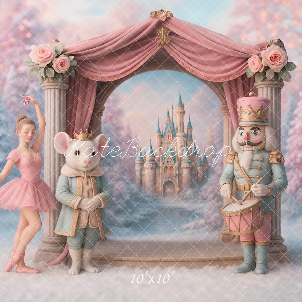Kate Weihnachten Nussknacker Schloss Pastell Hintergrund Entworfen von Ashley Paul - Kate Backdrop.de