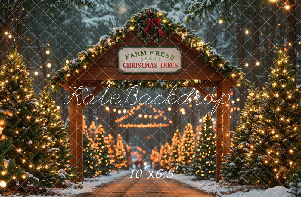 Kate Weihnachten Tannenbaum Allee Lichter Winter Fleece Hintergrund Entworfen von Emetselch