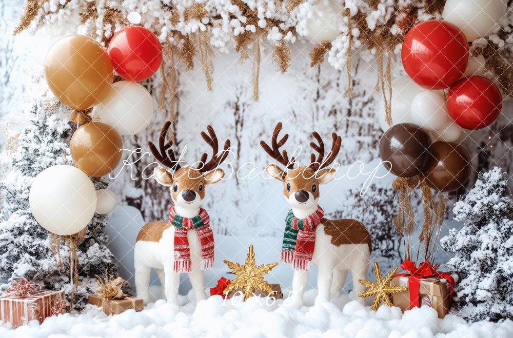 Kate Weihnachten Rentiere Geschenke Ballons Hintergrund Entworfen von Patty Roberts - Kate Backdrop.de