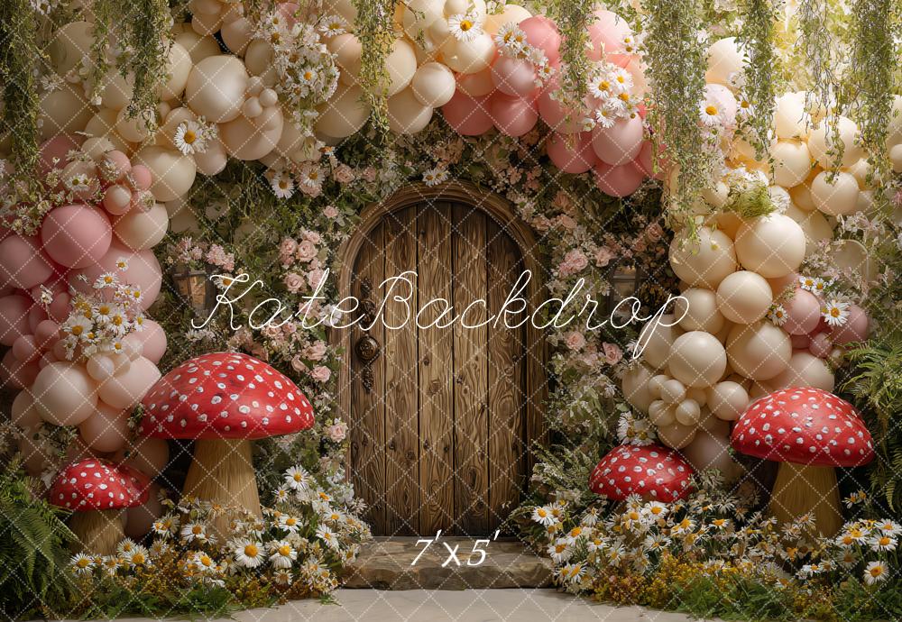 Kate Märchen Tür Ballons Pilze Blumen Hintergrund Entworfen von Ashley Paul