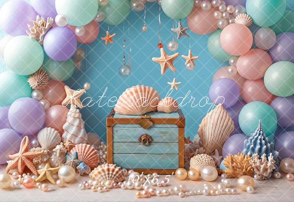 Kate Meerjungfrau Muscheln Korallen Ballons Pastell Fleece Hintergrund Entworfen von Emetselch