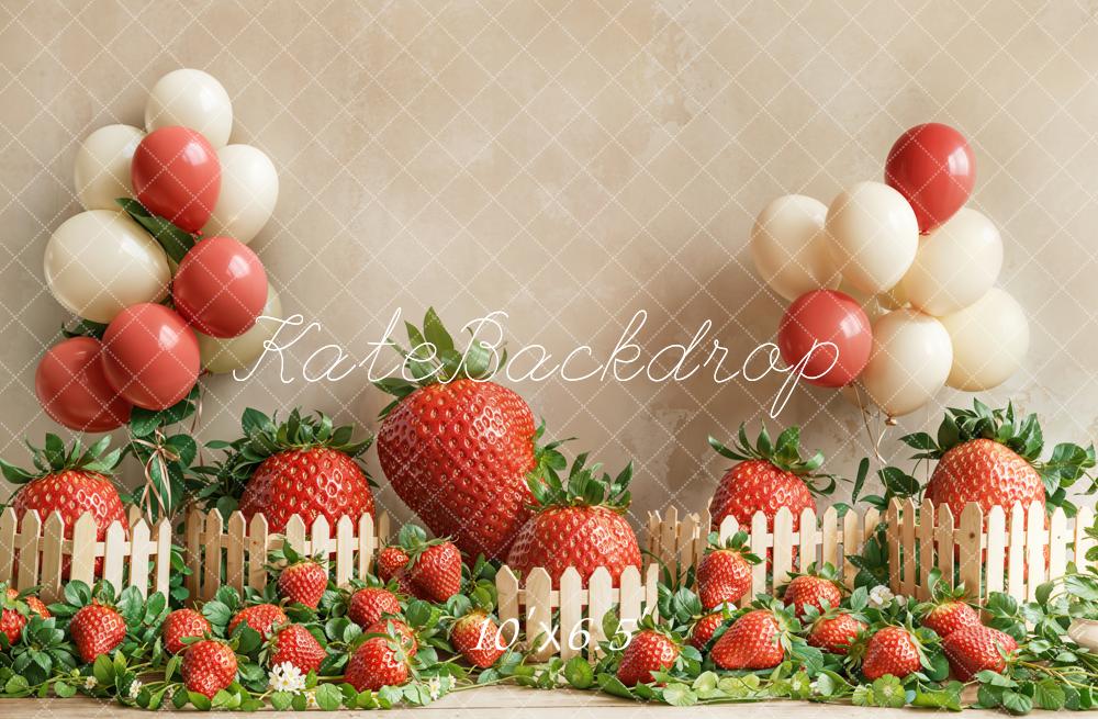 Kate Erdbeer Ballons Garten Beige Fleece Hintergrund Entworfen von Emetselch