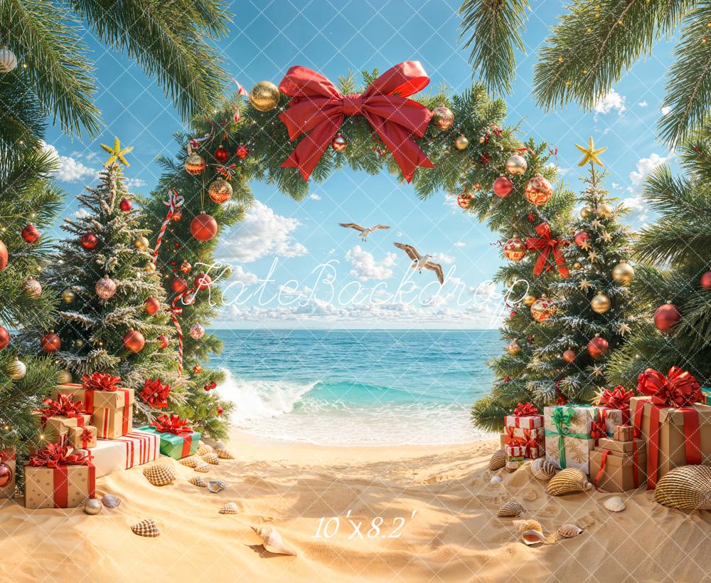 Kate Weihnachten Strand Tannenbaum Geschenke Hintergrund Entworfen von Emetselch - Kate Backdrop.de