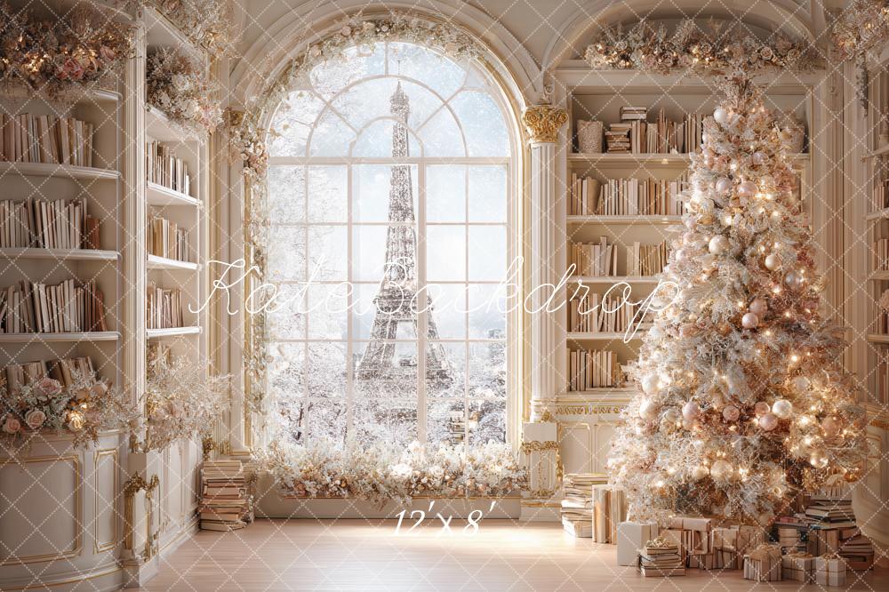 Kate Weihnachten Bibliothek Weihnachtsbaum Creme Hintergrund Entworfen von Ashley Paul