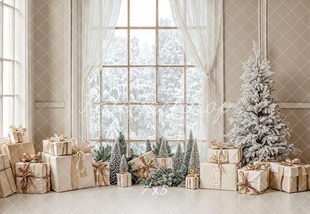 Kate Weihnachten Geschenke Fenster Beige Hintergrund Entworfen von Emetselch - Kate Backdrop.de