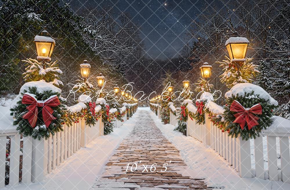 Kate Weihnachten Winter Brücke Schneelandschaft Fleece Hintergrund Entworfen von Emetselch - Kate Backdrop.de