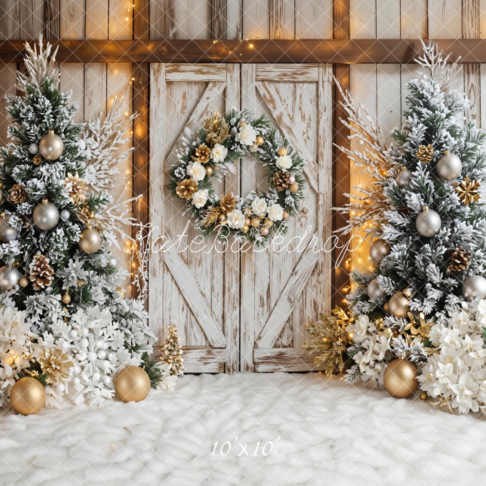 Kate Weihnachten Tannen Kranz Rustikal Hintergrund Entworfen von Emetselch - Kate Backdrop.de