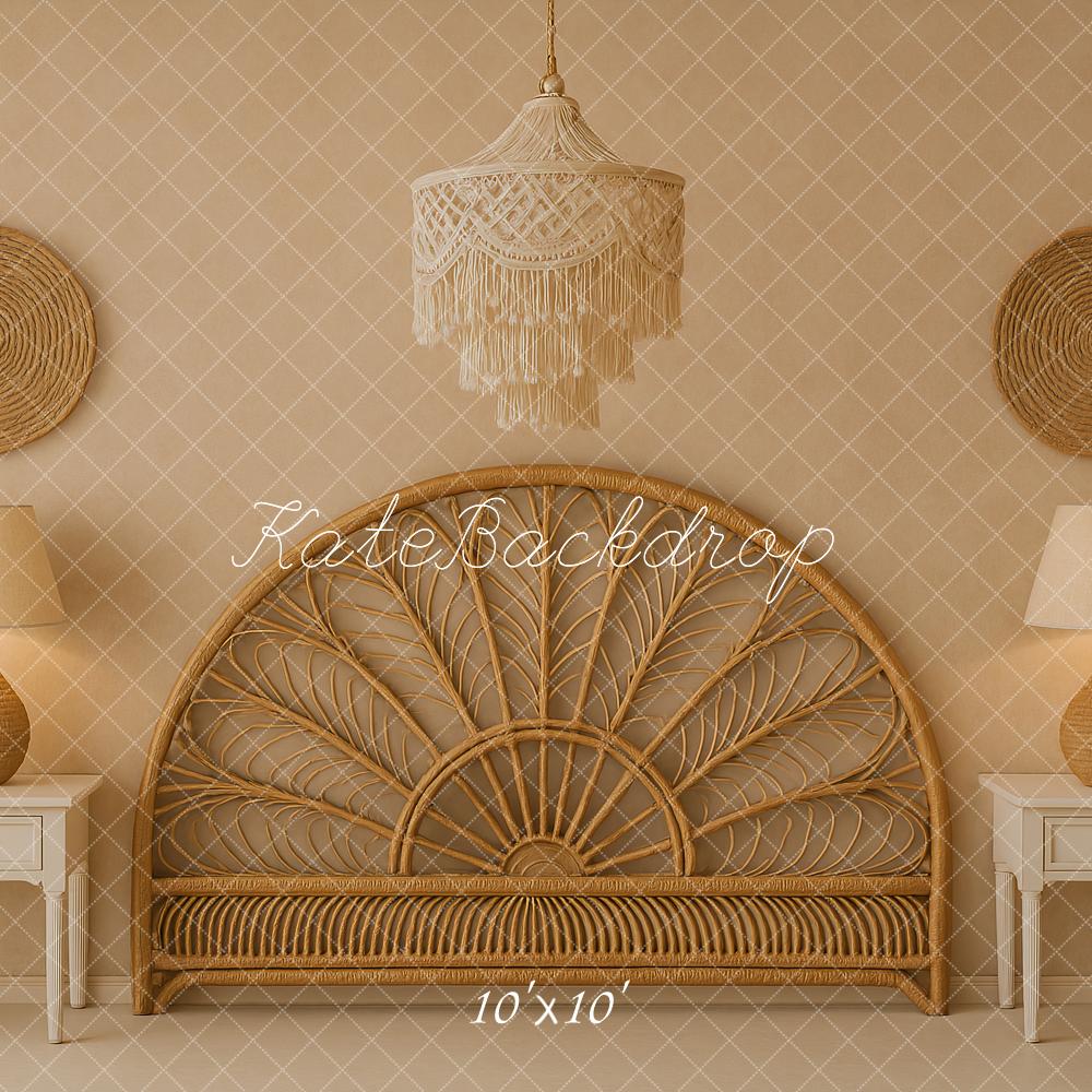 Kate Boho Schlafzimmer Rattan Vintage Hintergrund Entworfen von Ashley Paul - Kate Backdrop.de
