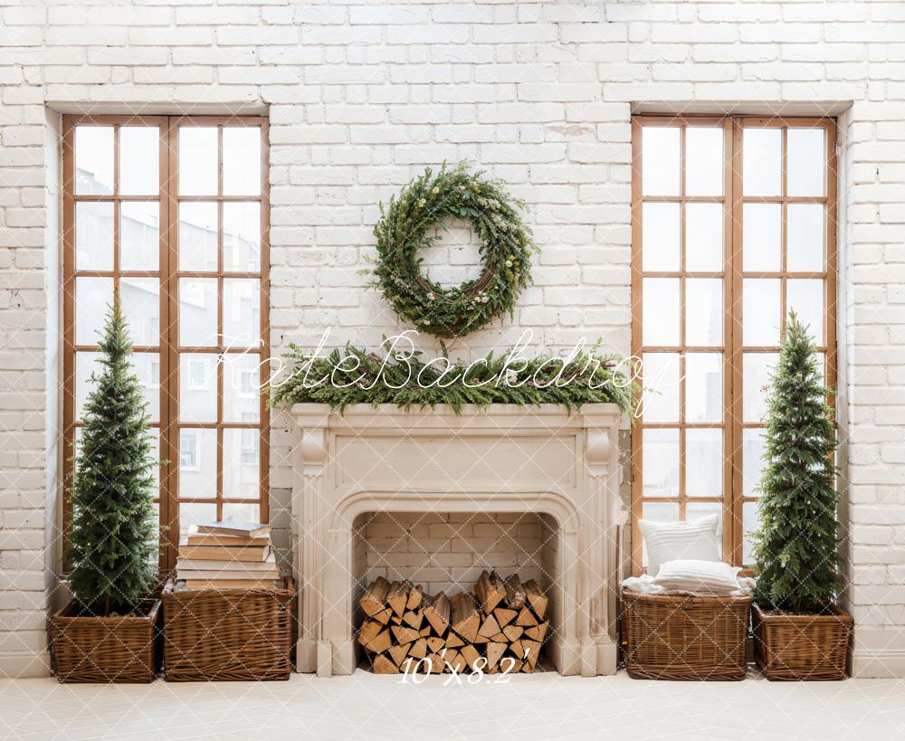 Kate Weihnachten Kamin Fenster Weiß Hintergrund Entworfen von Emetselch - Kate Backdrop.de
