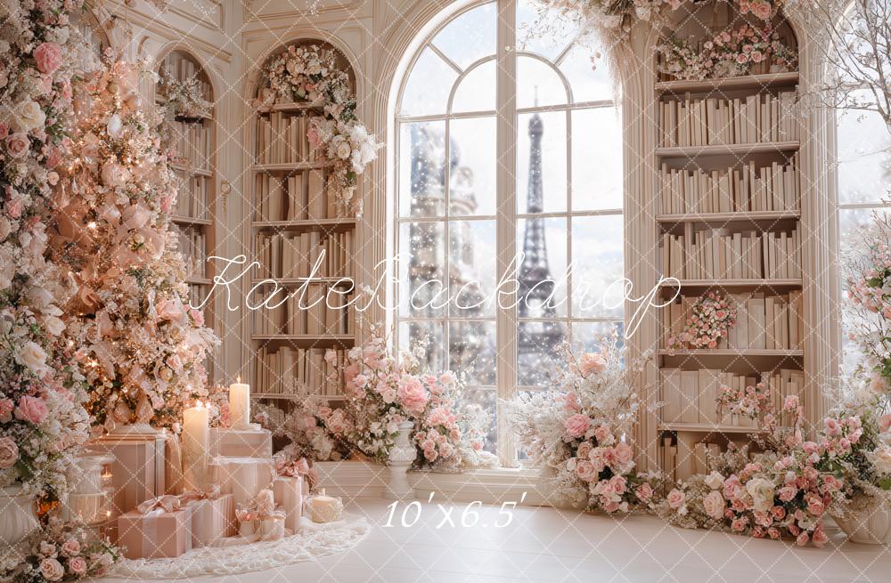 Kate Weihnachten Bücherregal Fenster Blumen Pastell Hintergrund Entworfen von Ashley Paul