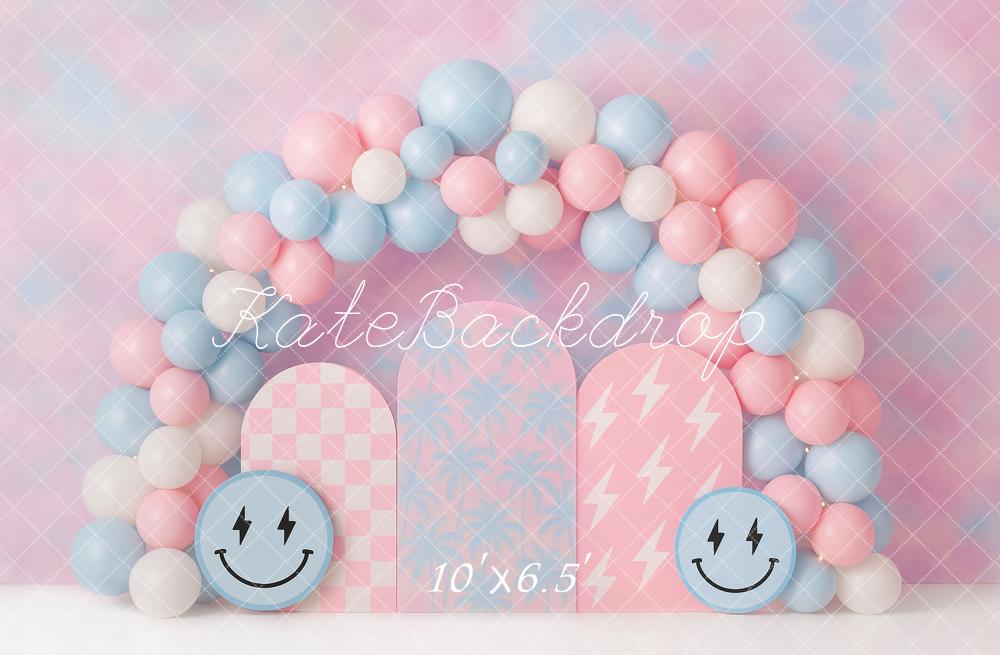 Kate Kinder Ballonbogen Smiley Pastell Hintergrund Entworfen von Ashley Paul - Kate Backdrop.de