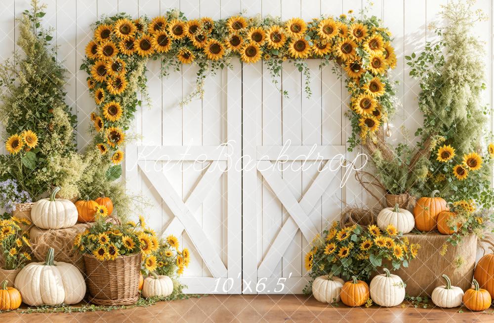 Kate Herbst Sonnenblumen Kürbis Rustic Hintergrund Entworfen von Emetselch - Kate Backdrop.de