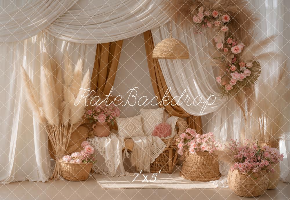 Kate Boho Pampas Blumen Beige Hintergrund Entworfen von Emetselch