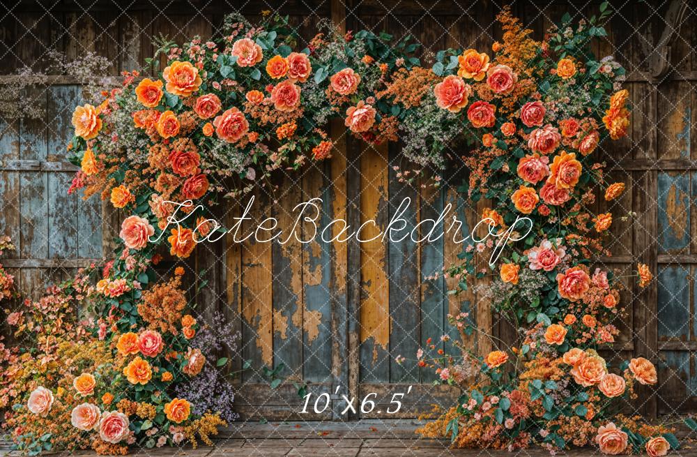 Kate Herbst Blumenbogen Holztür Vintage Hintergrund Entworfen von Emetselch - Kate Backdrop.de