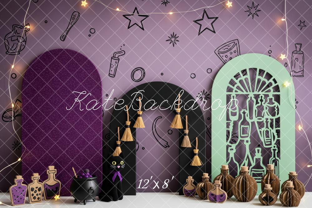 Kate Halloween Zaubertrank Flaschen Lila Hintergrund Entworfen von Patty Roberts