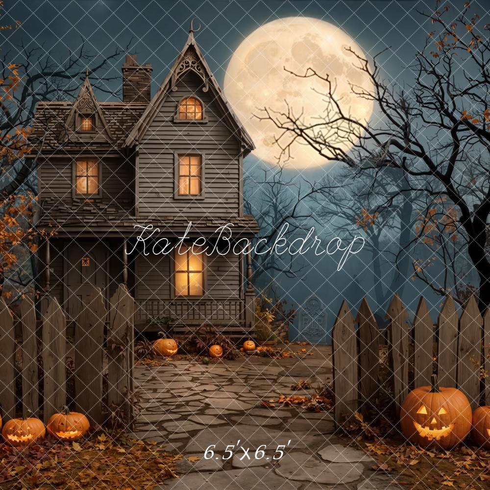 Kate Halloween Spukhaus Kürbisse Vollmond Hintergrund Entworfen von Emetselch - Kate Backdrop.de