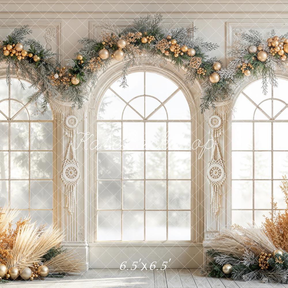 Kate Weihnachten Fenster Girlanden Gold Hintergrund Entworfen von Emetselch - Kate Backdrop.de