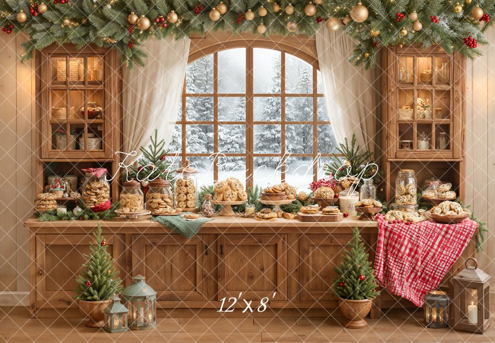 Kate Weihnachten Keksbuffet Fenster Holzdeko Fleece Hintergrund Entworfen von Emetselch - Kate Backdrop.de