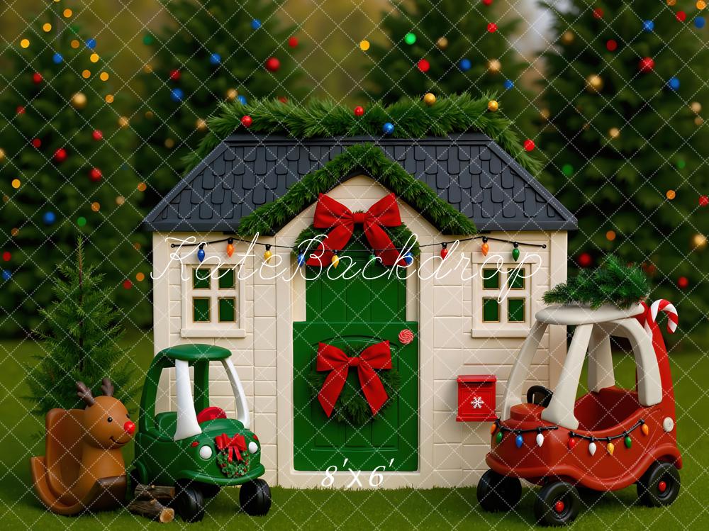 Kate Weihnachten Spielzeughaus Autos Bunt Hintergrund Entworfen von Mini MakeBelieve