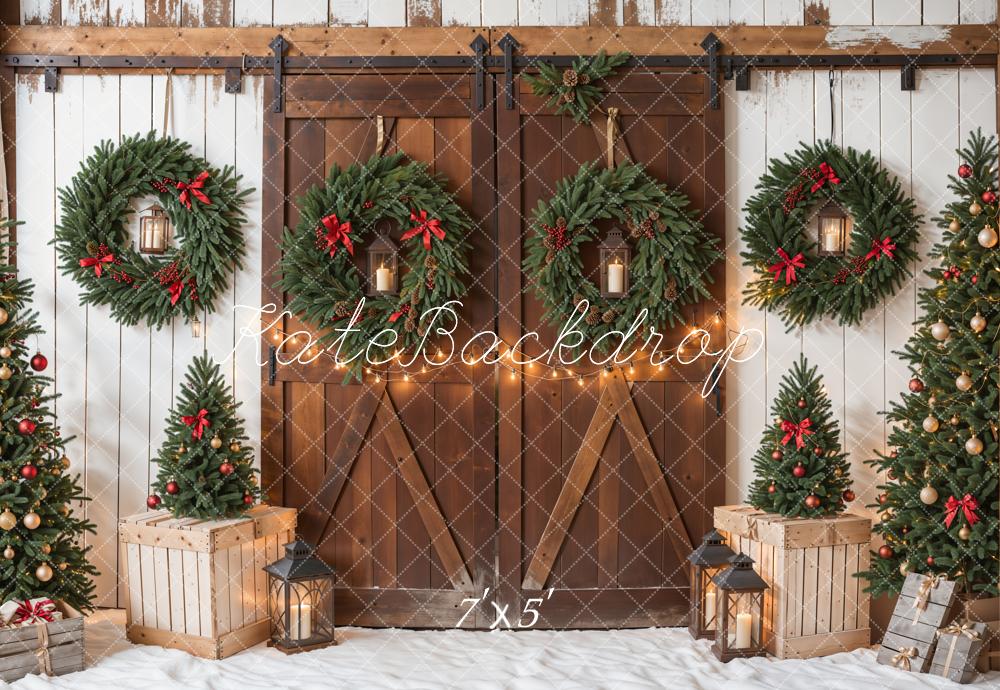Kate Weihnachten Kränze Tannen Landhaus Hintergrund Entworfen von Emetselch - Kate Backdrop.de