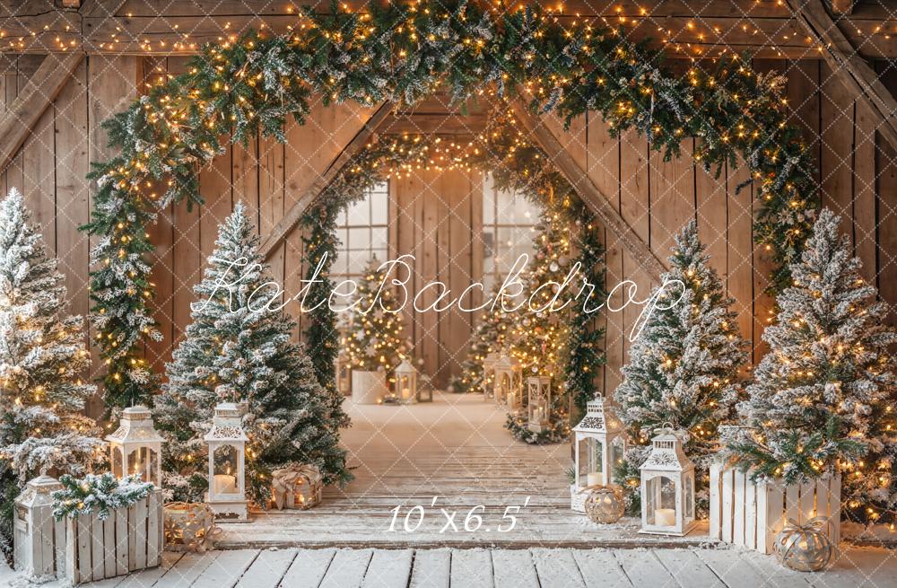 Kate Weihnachten Tannen Bogen Holz Fleece Hintergrund Entworfen von Emetselch - Kate Backdrop.de