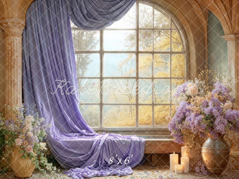 Kate Romantisch Fenster Lila Blumen Fleece Hintergrund Entworfen von Emetselch