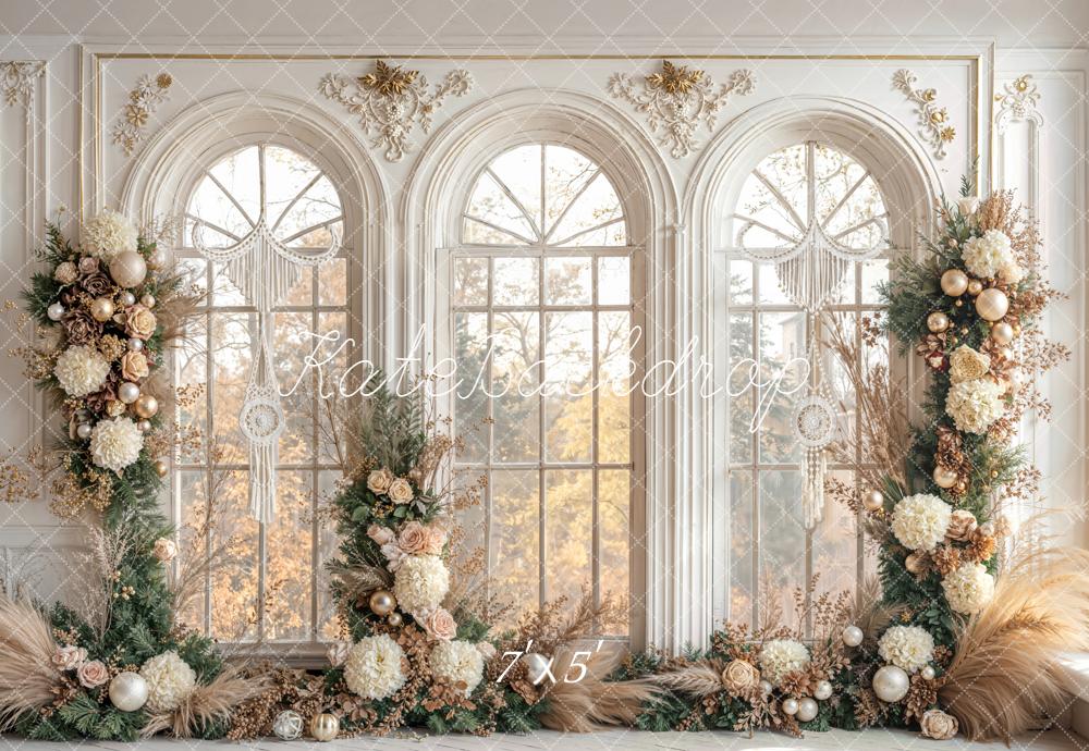 Kate Weihnachten Fenster Girlande Creme Gold Hintergrund Entworfen von Emetselch - Kate Backdrop.de