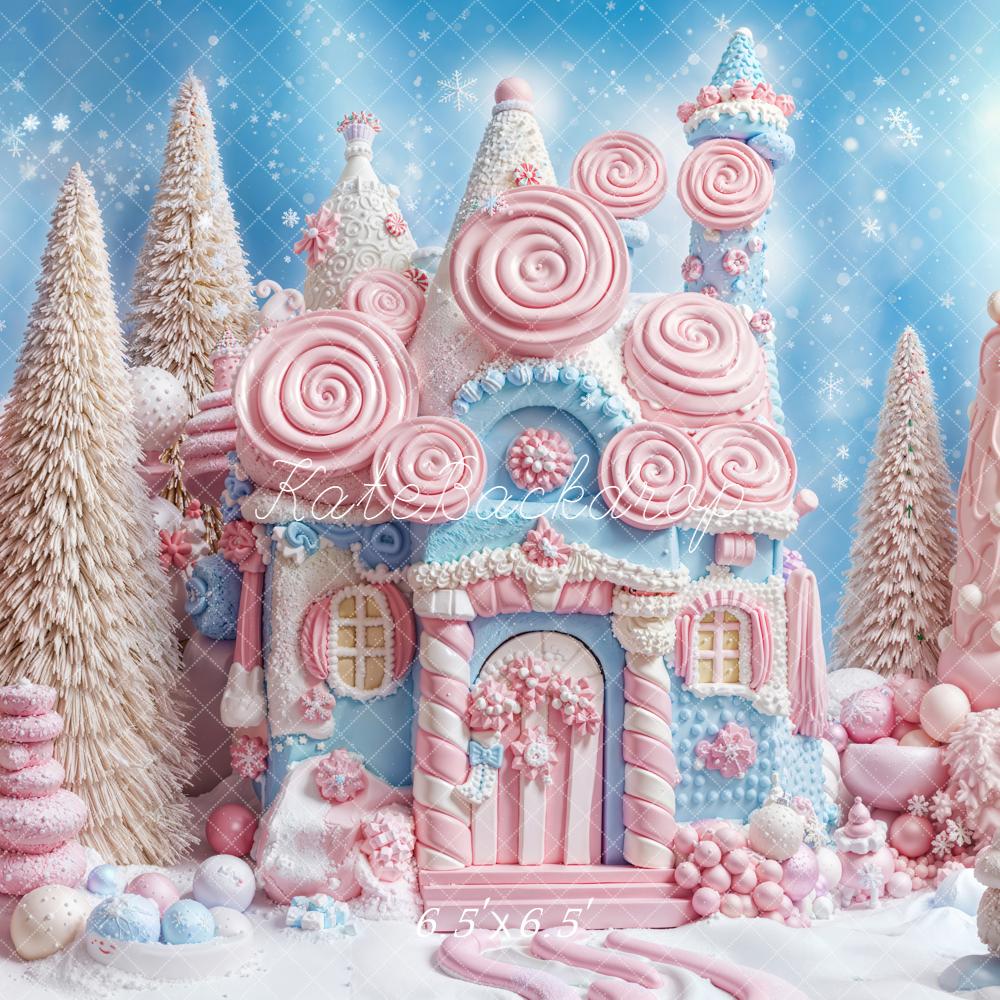 Kate Weihnachten Lebkuchenhaus Süßigkeiten Pastell Hintergrund Entworfen von Emetselch