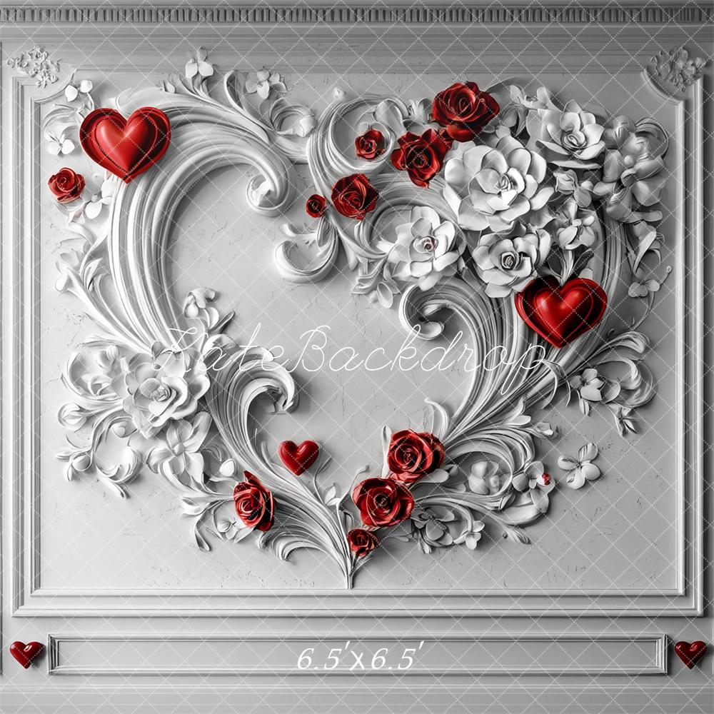 Kate Valentinstag Herz Rosen Barock Weiß Hintergrund Entworfen von Mini MakeBelieve