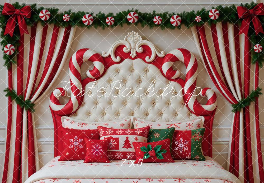 Kate Weihnachten Zuckerstangen Kissen Rot Weiß Hintergrund Entworfen von Mini MakeBelieve - Kate Backdrop.de