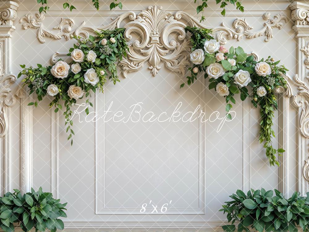 Kate Hochzeit Rosen Ornamente Weiß Hintergrund Entworfen von Mini MakeBelieve - Kate Backdrop.de