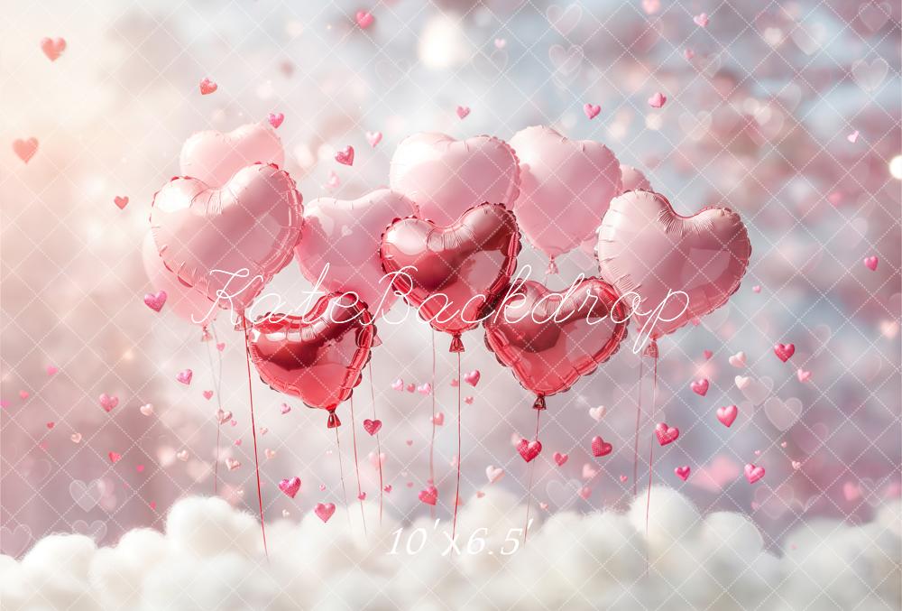Kate Valentinstag Herzballons Rosa Wolken Fleece Hintergrund Entworfen von Emetselch - Kate Backdrop.de