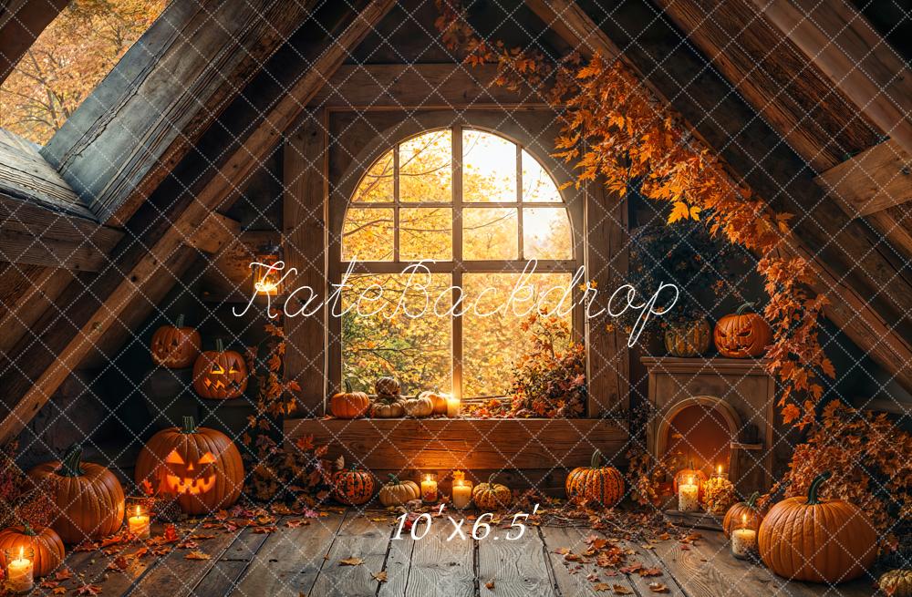 Kate Halloween Kürbisse Fenster Dachboden Fleece Hintergrund Entworfen von Emetselch - Kate Backdrop.de