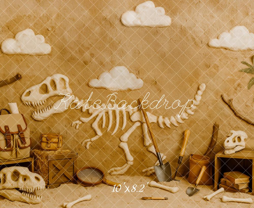 Kate Dinosaurier Fossilien Grabung Braun Hintergrund Entworfen von Patty Roberts - Kate Backdrop.de