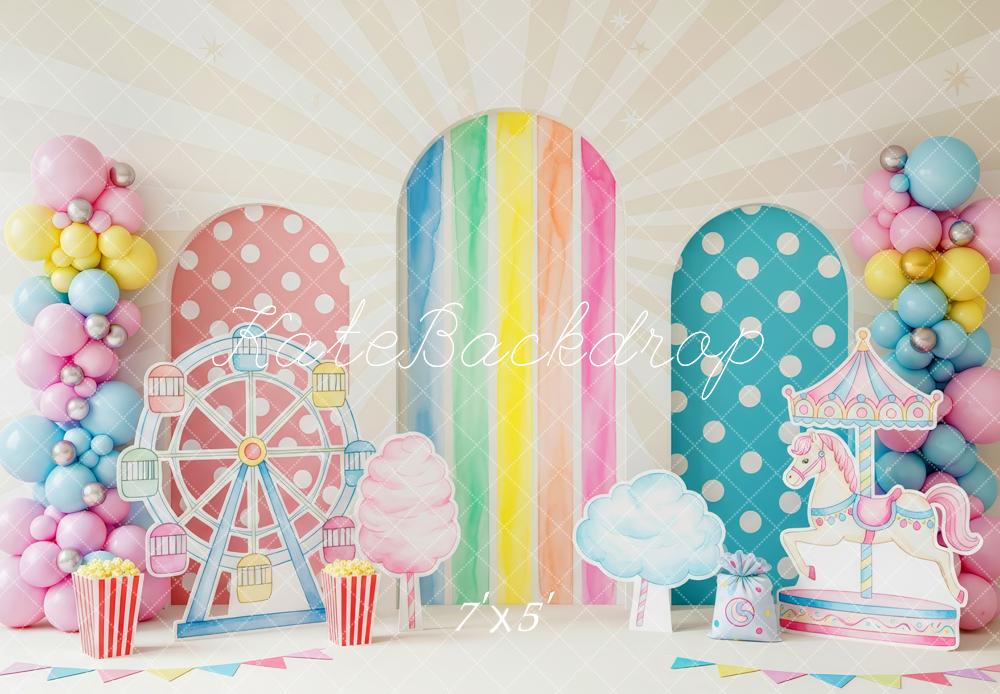 Kate Kindergeburtstag Riesenrad Karussell Pastell Hintergrund Entworfen von Patty Roberts - Kate Backdrop.de