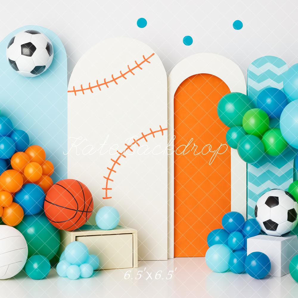 Kate Kinder Sport Bälle Ballons Bunt Hintergrund Entworfen von Patty Roberts - Kate Backdrop.de
