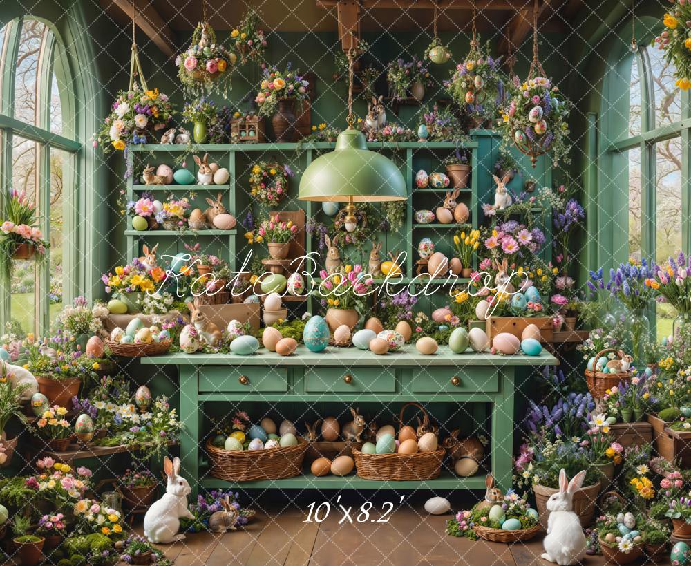 Kate Ostern Blumen Eier Hasen Grün Hintergrund Entworfen von Emetselch