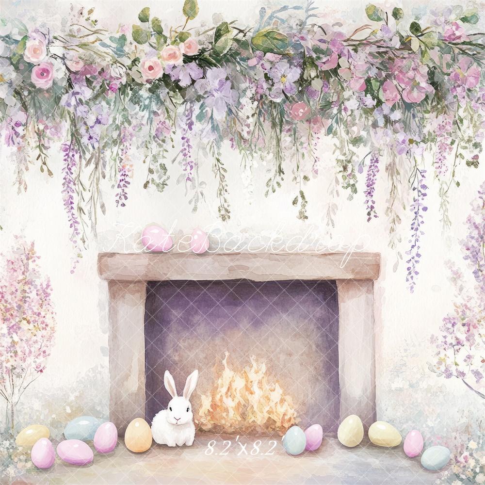 Kate Ostern Kamin Blumenkranz Pastell Hintergrund Entworfen von Mini MakeBelieve - Kate Backdrop.de