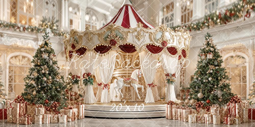 Kate Weihnachten Karussell Weihnachtsbäume Gold Hintergrund Entworfen von Emetselch - Kate Backdrop.de